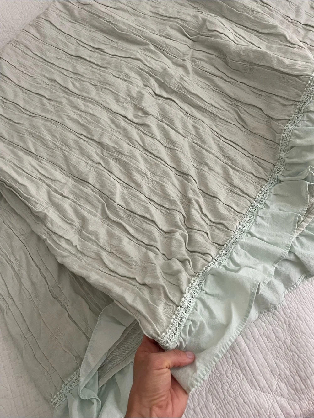 Twin Size Ruffled comforter in Light Green